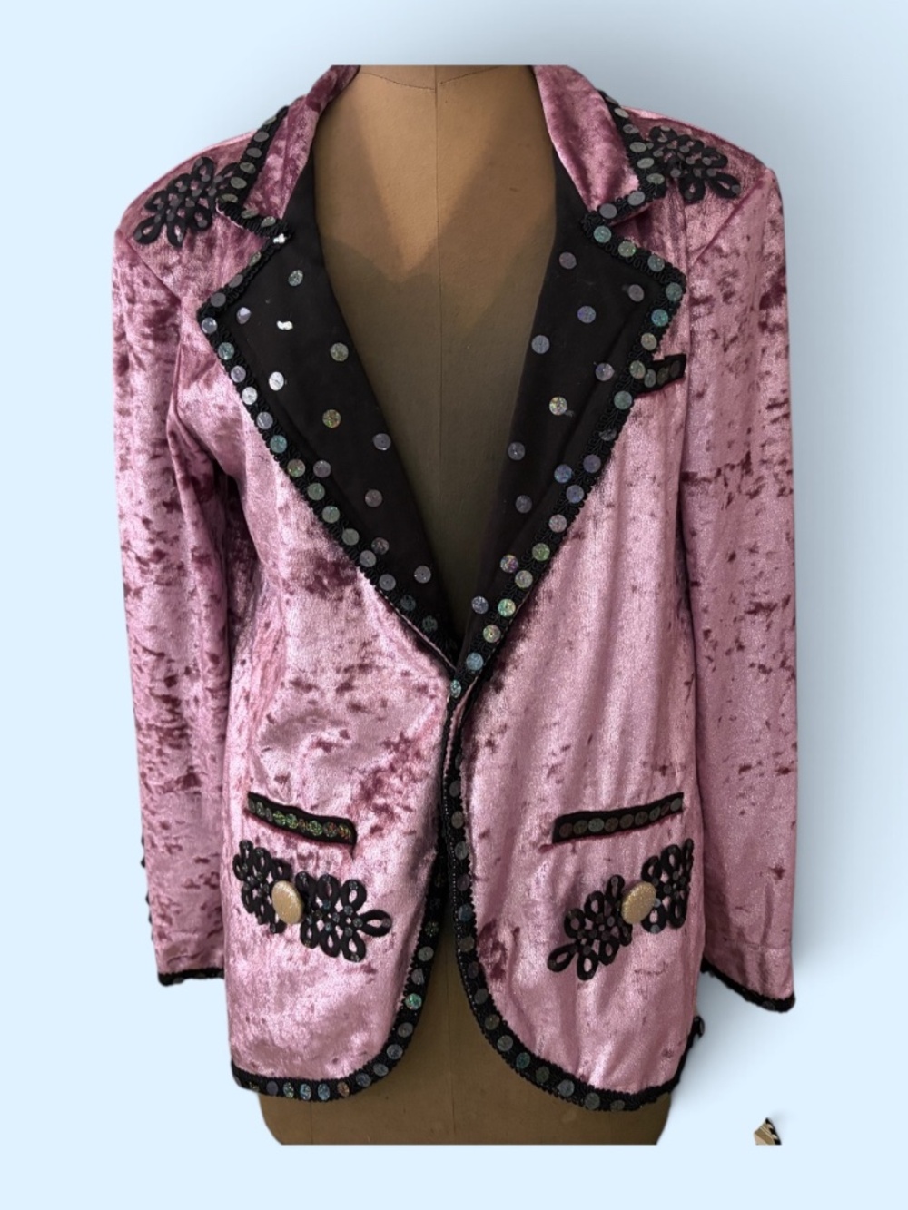 โจ GORGEOUS VELVET PINK & BLACK COSTUME JACKET โจ UNISEX ADULT SMALL